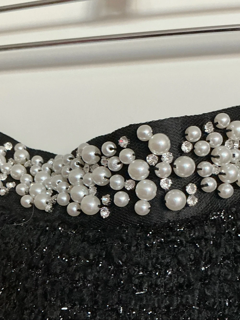 Black Tweed A-Line Pearl Trim Skirt